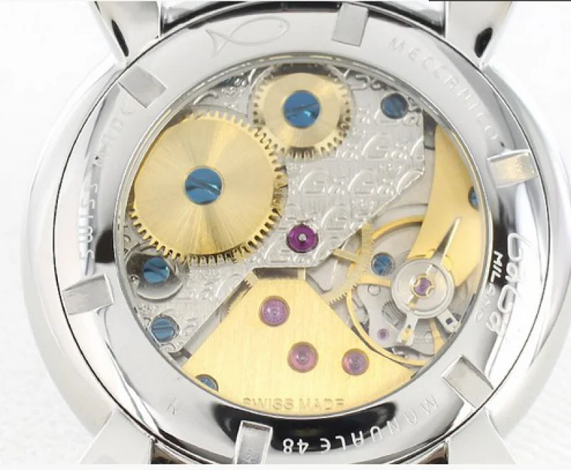 ガガミラノ 腕時計コピーマニュアーレ48mm 手巻き スモールセコンド レザー ダークブルー メンズ 5010.05S