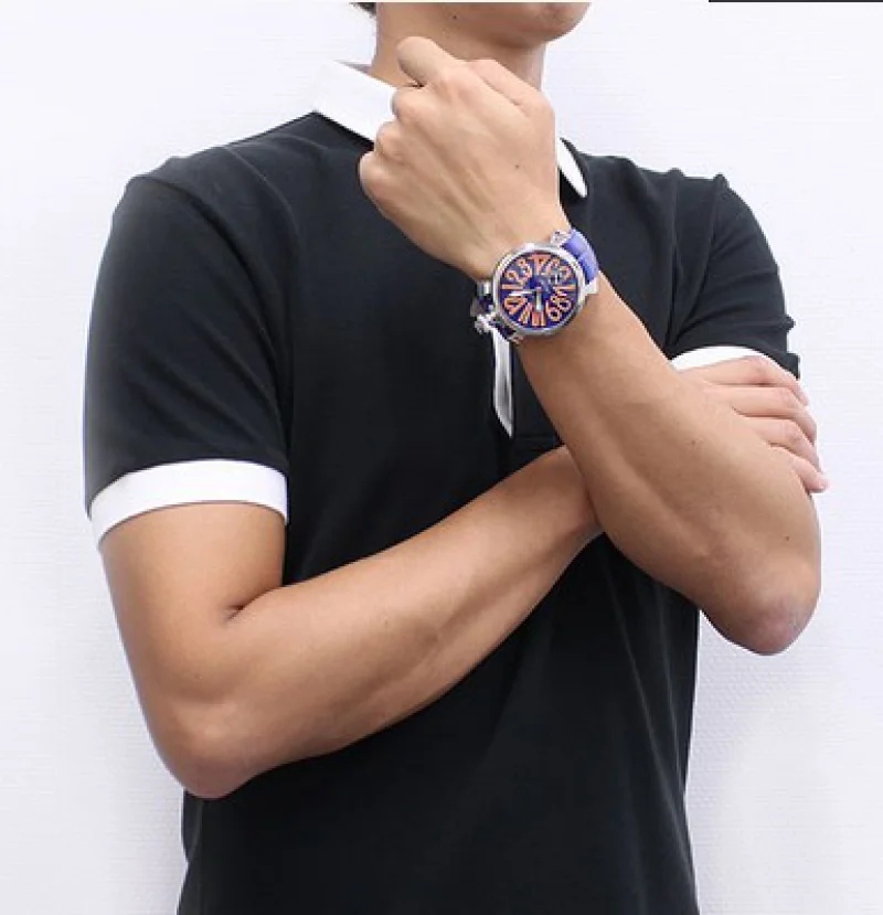 ガガミラノ 腕時計コピーマニュアーレ48mm 手巻き スモールセコンド レザー ブルー メンズ 5010.08S