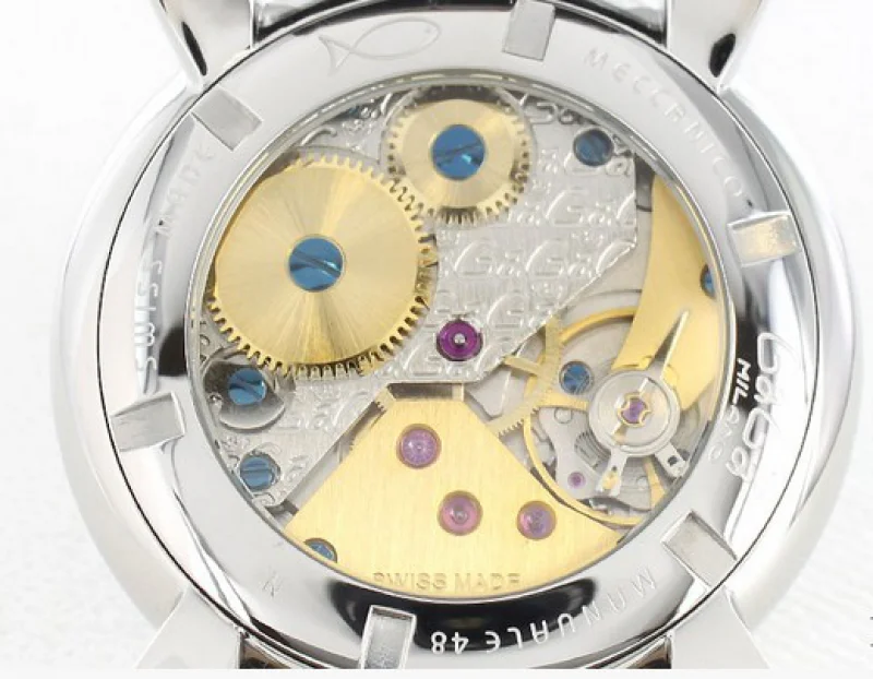 ガガミラノ コピー腕時計マニュアーレ48mm 手巻き スモールセコンド レザー ブラック/シルバー メンズ 5010.07S