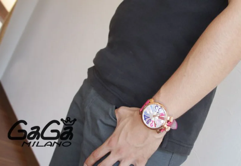 ガガミラノコピー腕時計 マニュアーレ48mm 手巻き スモールセコンド レザー ピンク/シルバー メンズ 5011.9