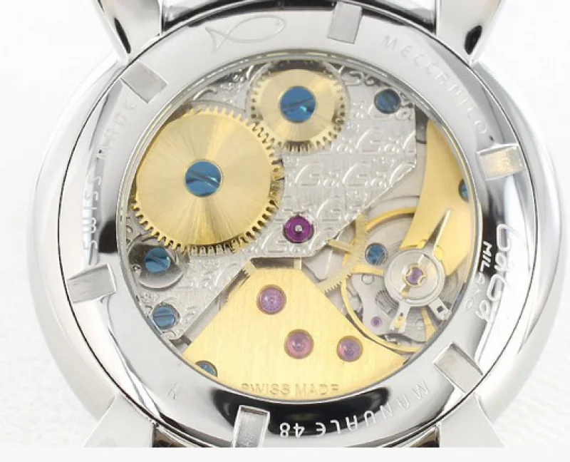 ガガミラノ 腕時計コピーマニュアーレ48mm 手巻き スモールセコンド レザー ライトパープル/ホワイト メンズ 5010.09S