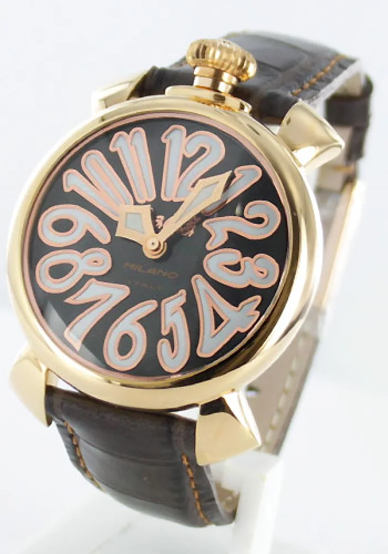 ガガミラノ腕時計コピー マニュアーレ40mm レザー ダークブラウン/GPブラックシェル ボーイズ 5021.3