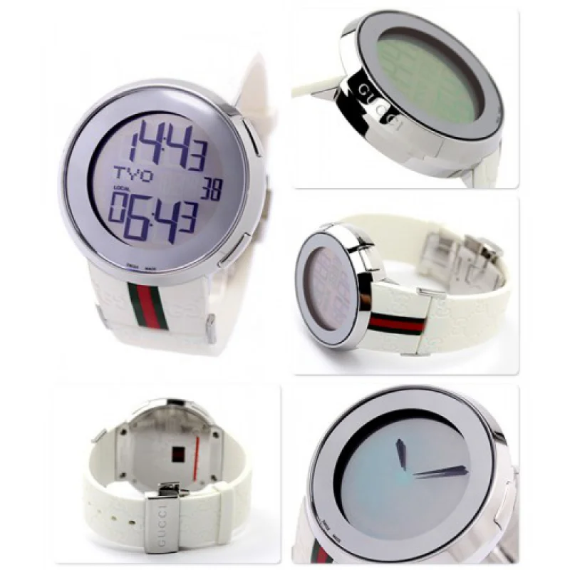 グッチ 時計 コピーメンズ アイグッチ 114 デジタル ミラー ホワイトラバー GUCCI YA114214