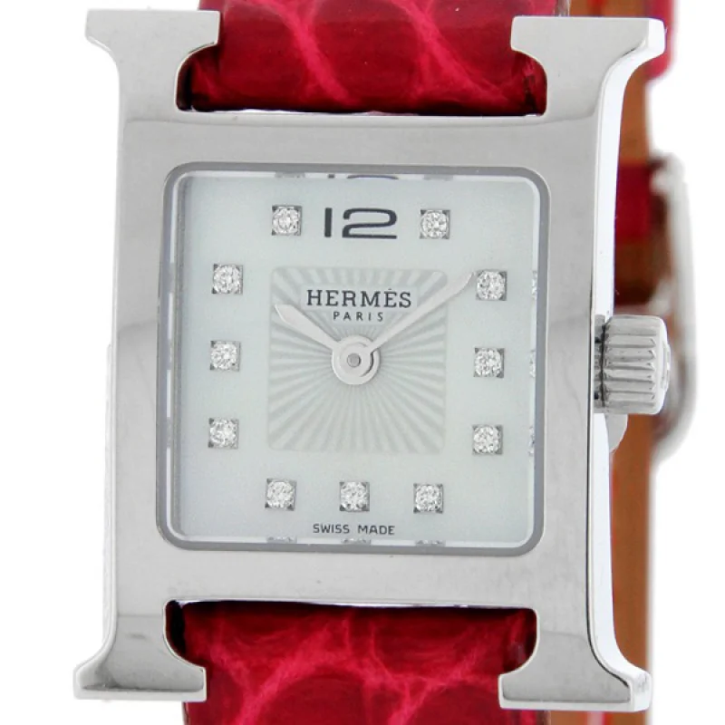HERMES エルメス時計コピー Hウォッチ レザーベルト HH1.110.290/ZBA シェル 11Pダイヤ レッド