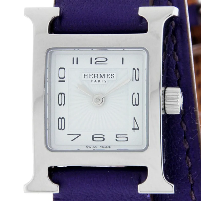 HERMES エルメス 腕時計コピー Hウォッチ レザーベルト HH1.110.131/WW9K2 ドゥブルトゥール 二重巻き パープル