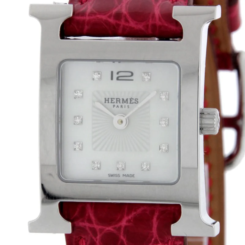 HERMES エルメス 腕時計コピー Hウォッチ レザーベルト HH1.210.290/ZBA 11Pダイヤ レッド