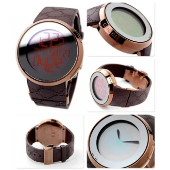 グッチ時計コピー メンズ アイグッチ 114 デジタル ミラー ブラウンラバー GUCCI YA114209
