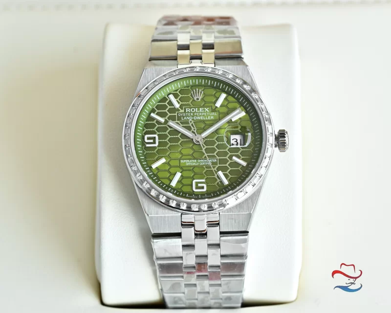 ロレックスコピー 127234 ランドドゥエラー 40mm オリーブグリーンハニカム文字盤 ジュビリーブレス 自動巻き